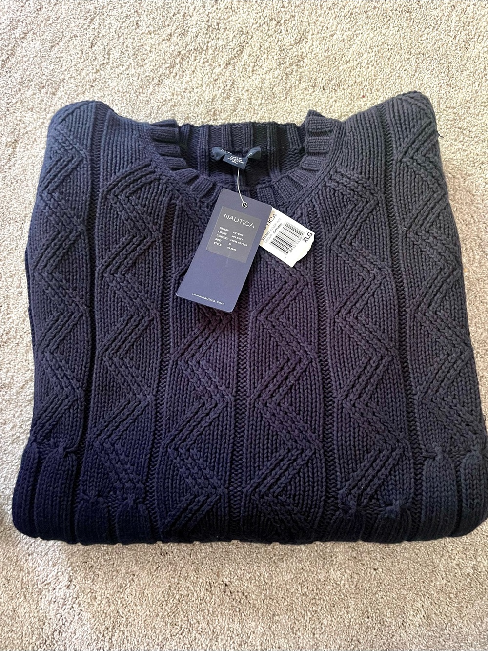 NWT Nautica Men's Heavy Cable-Knit Crewneck Sweater - Navy Blue - Size XL
